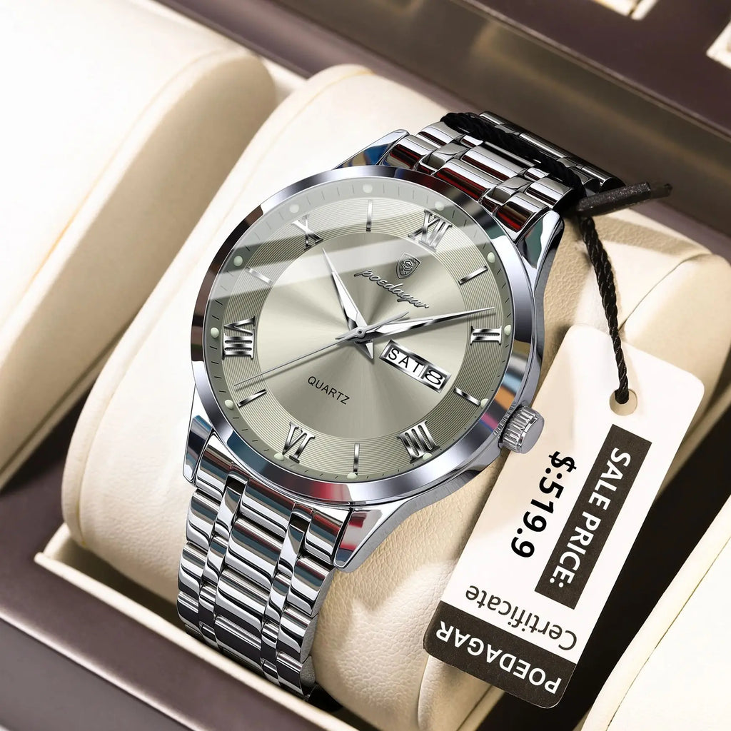 POEDAGAR Men's Luxury Sports Quartz Watch – Date & Week Display