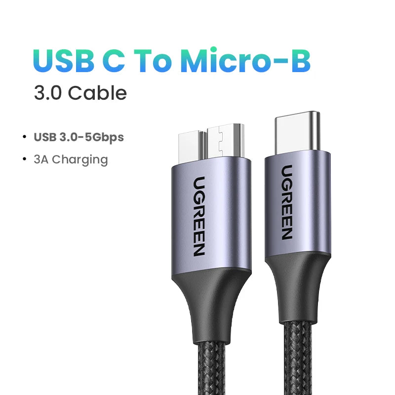 Ugreen USB-C to Micro-B 3.0 Cable – 5Gbps 3A Fast Data Sync for HDD & SSD