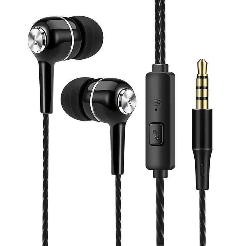 3.5mm Wired HiFi Bass Earphones – In-Ear Sports & Gaming Headset with Microphone
