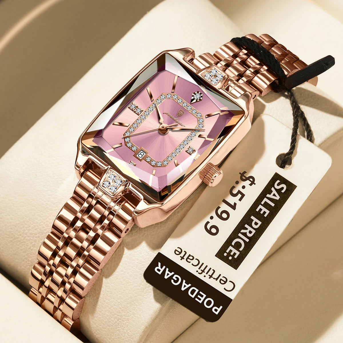 POEDAGAR Women's Elegant Rectangle Quartz Watch – Stainless Steel