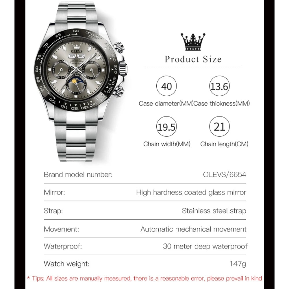 OLEVS Men's Automatic Mechanical Watch – Week & Calendar Display