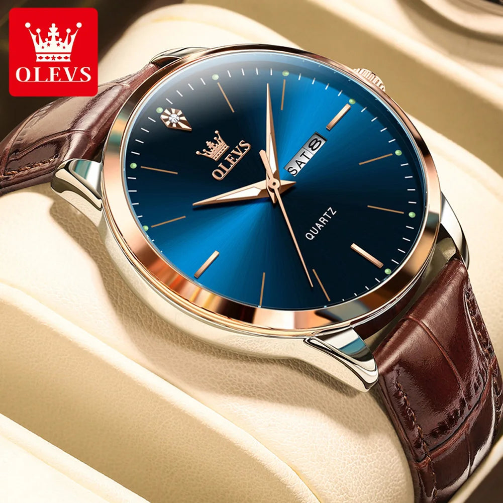 OLEVS Men's Classic Business Quartz Watch – Leather Strap