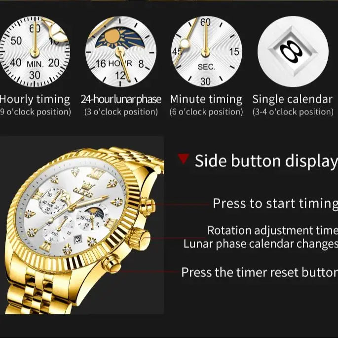 OLEVS Men's Lunar Phase Chronograph Quartz Watch