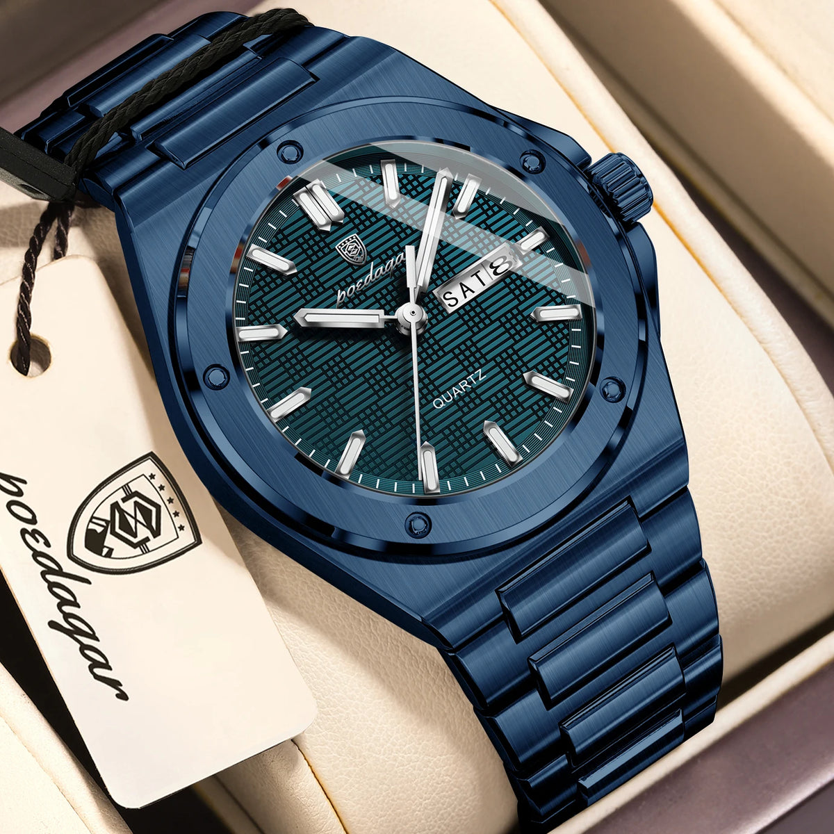 POEDAGAR Men's Classic Quartz Watch – Date Week Luminous Stainless Steel