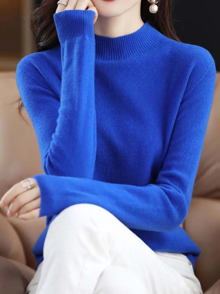 Pure Wool Half-neck Pullover In Autumn And Winter New Cashmere Sweater Women's Casual Knit Top Women's Coat 19 Colors