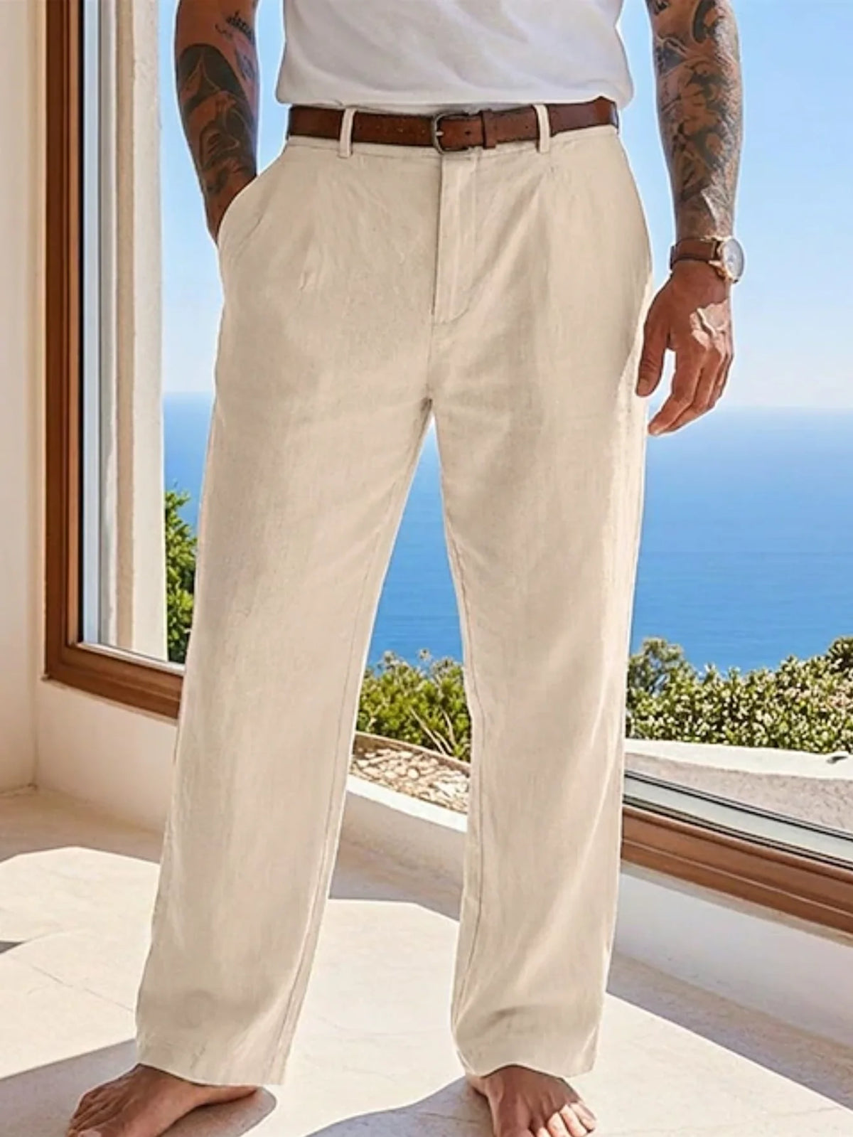2025 New Men's Cotton Linen Pants Loose Autum Casual Pants Male Breathable Solid Color Drawstring Jogger Yoga Long Trousers