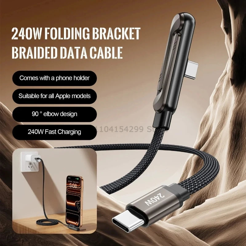 240W Fast Charging USB-C Cable – Folding Gaming-Friendly Rotatable Design