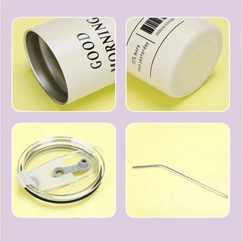 600ml Stainless Steel Insulated Tumbler with Straw – Double-Wall Cup for Iced Coffee & Cold Drinks