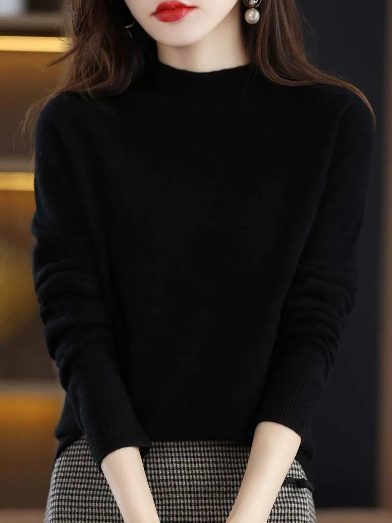 Pure Wool Half-neck Pullover In Autumn And Winter New Cashmere Sweater Women's Casual Knit Top Women's Coat 19 Colors