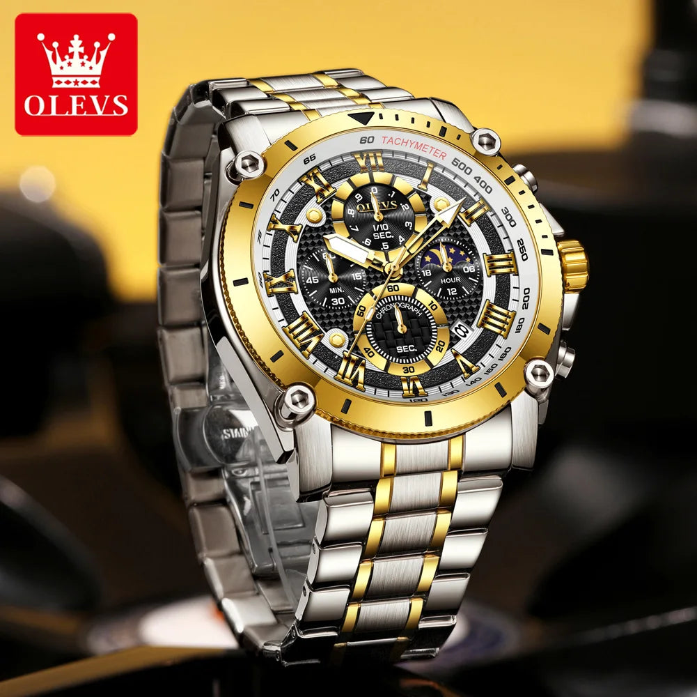 OLEVS Men's Multifunctional Sports Quartz Watch – Moon Phase & Luminous