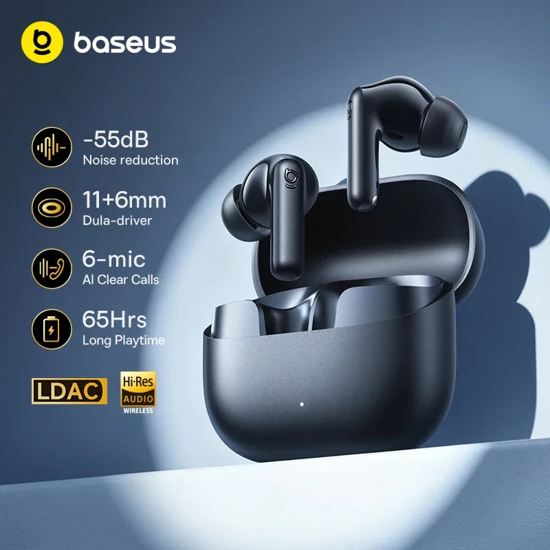 Baseus Bass EP10 Ultra Wireless Earbuds – Bluetooth 6.0, -55dB ANC, 65Hr Playtime & 6 Mics
