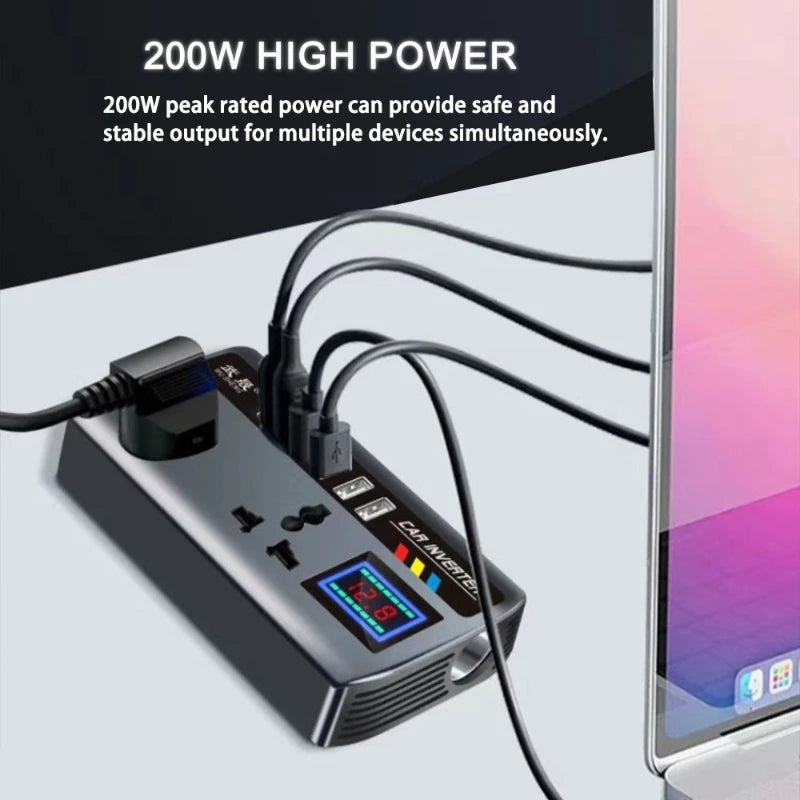Portable Car Power Inverter – 12V to 110V / 24V to 220V with 4 USB Ports