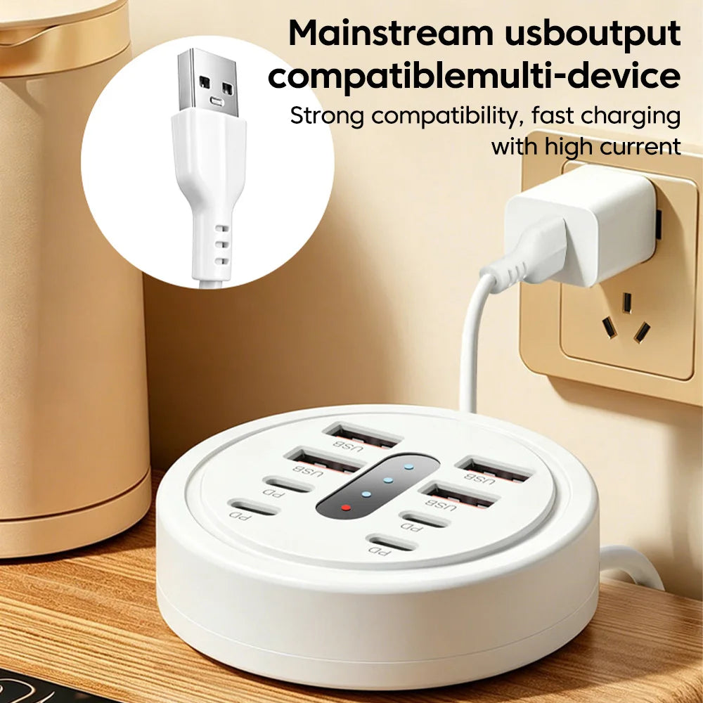 8-Port 66W Fast Charging Desktop Station – 4 USB + 4 USB-C