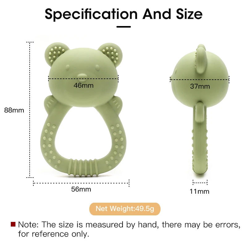 Baby Teether Toy - Cute Bear Shape with Rattle Sound - Soft Silicone, BPA-Free - Soothing Sore Gums for Newborns & Infants - Pretty & Polished