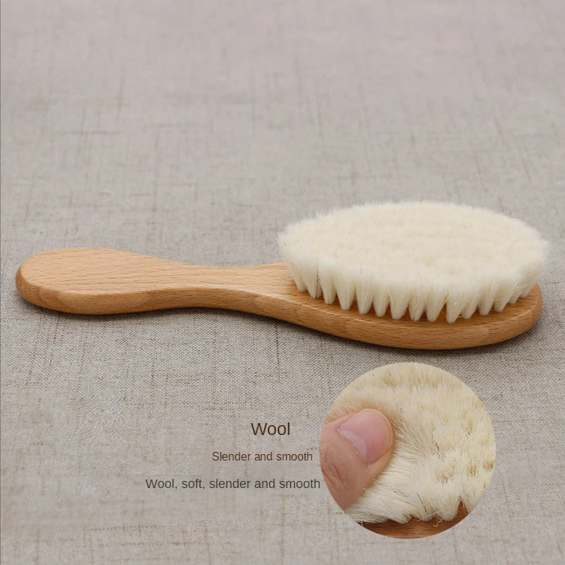 Soft Baby Wood Brush Set Newborn Baby Stuff Natural Wool Comb Infant Hair Brush Head Massager Portable Kid Baby Bath Accessories - Pretty & Polished