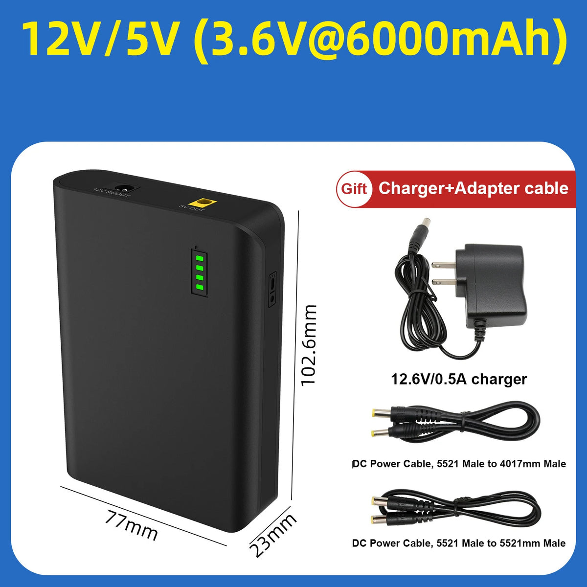 12V Portable Power Bank – 18650 Lithium Battery Pack, Small Size & Large Capacity