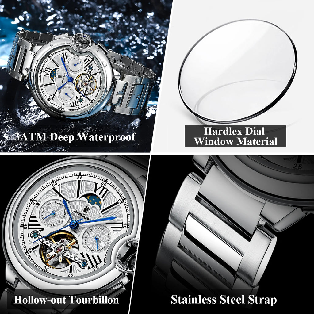 POEDAGAR Men's Hollow Tourbillon Automatic Mechanical Watch