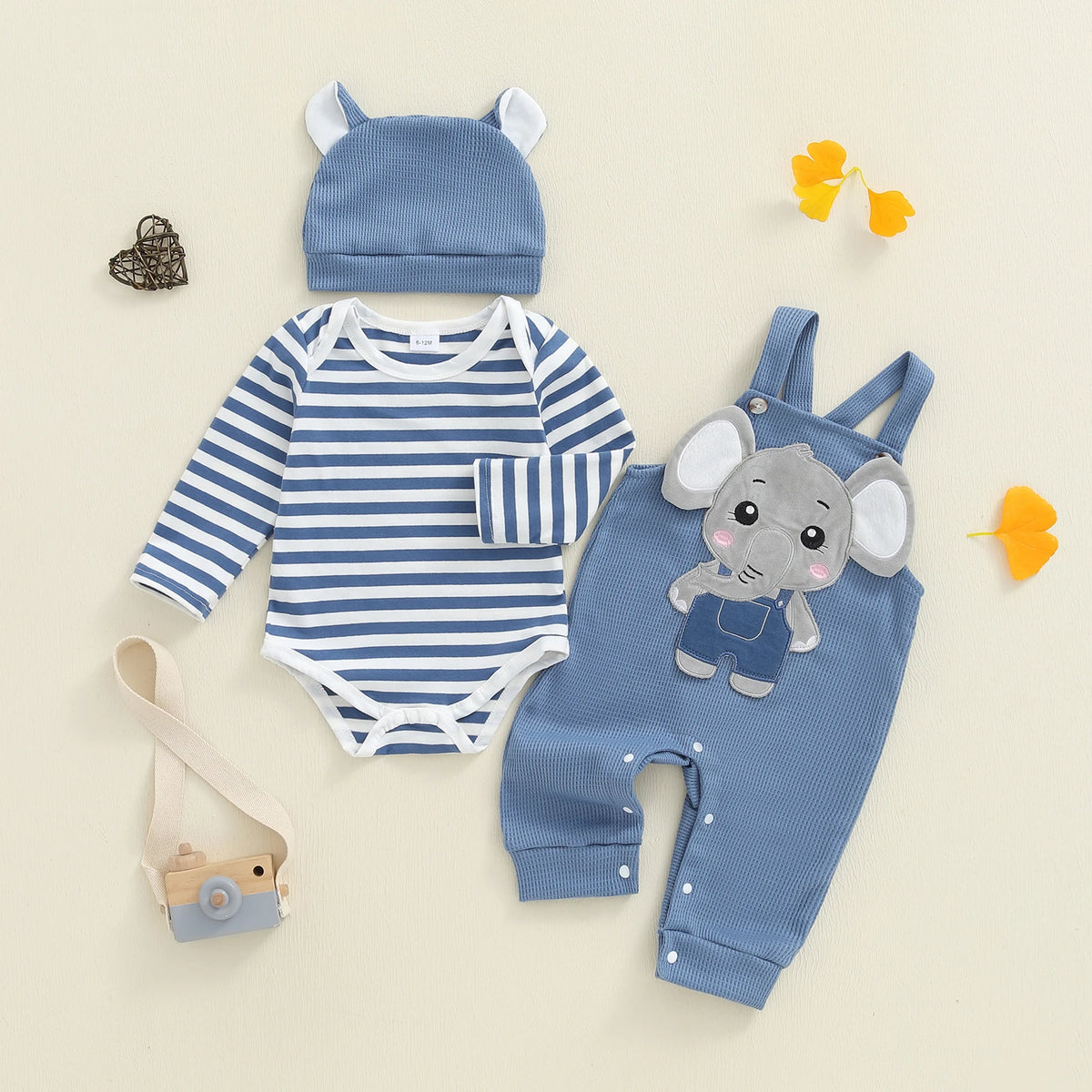 Cute & Comfy Newborn Baby Boys Outfit Set – 3-Piece Striped Romper and Hat