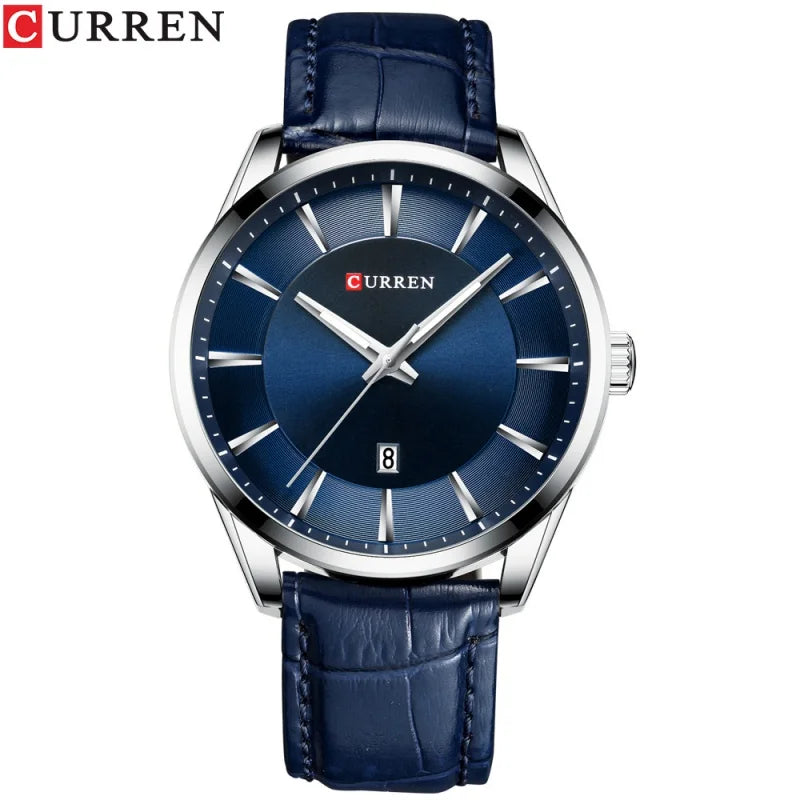 CURREN Men's Minimalist Quartz Watch – Leather Strap Calendar