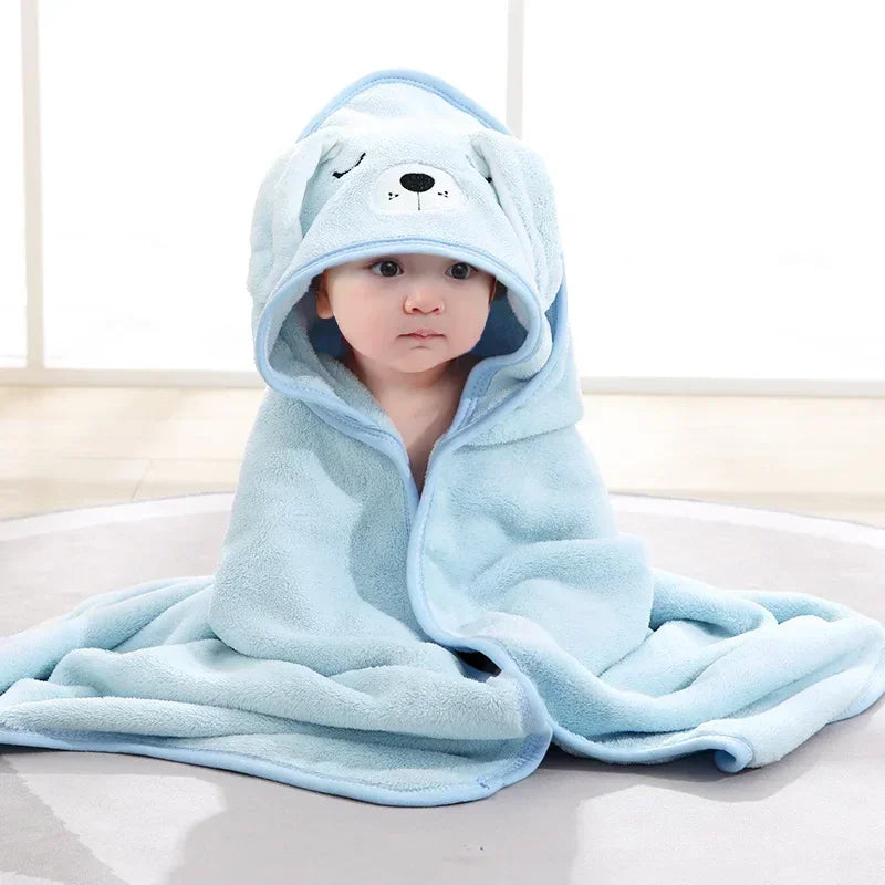 Cozy Baby Bathrobe and Towel - Soft Hooded Cartoon Coral Fleece for Boys and Girls - Pretty & Polished