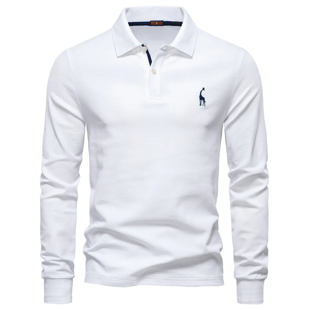 Dropshipping Men's Deer Embroidery Polo Shirts Solid Color Long Sleeve Social Business Male Spring Autumn 2025 New