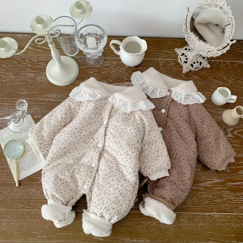 Korean Baby Cotton Jumpsuit - Cozy Floral Hooded Snuggles for Your Little One