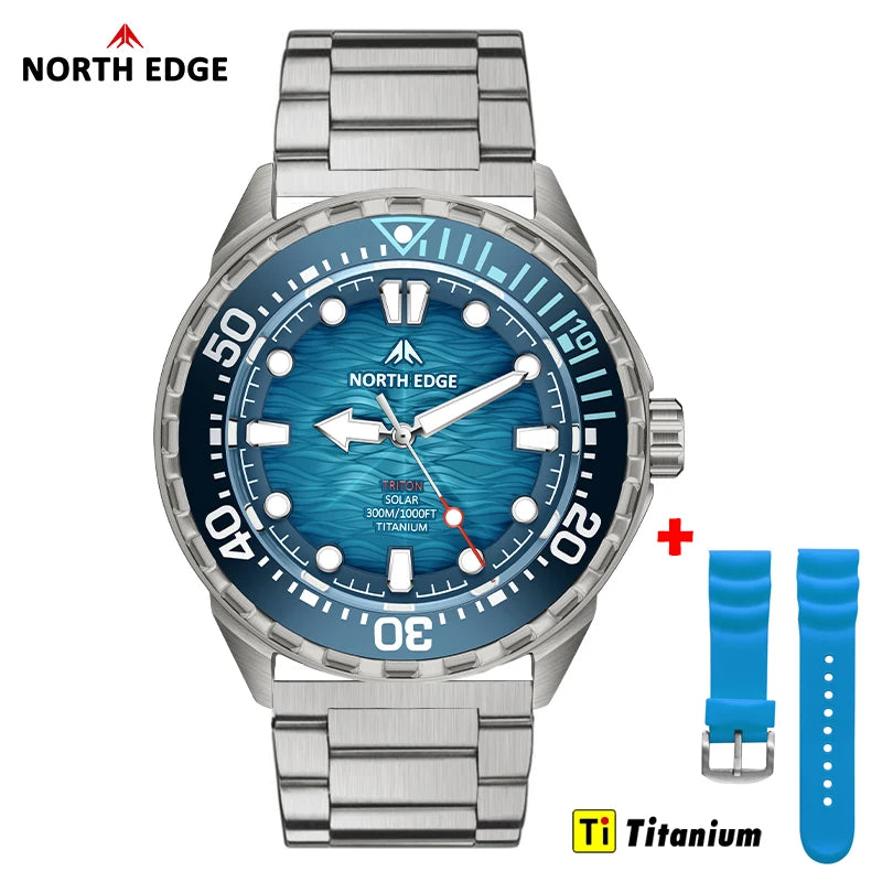 NORTH EDGE TRITON-TI Solar-Powered Titanium Diving Watch – 300M Waterproof
