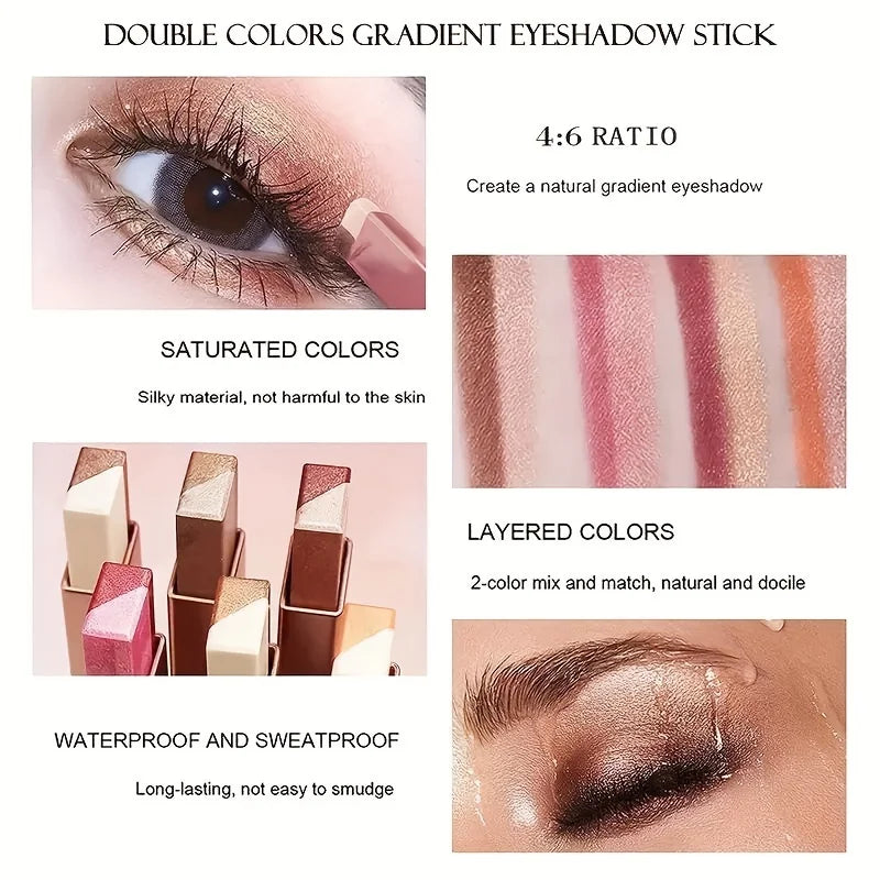 Two-Color Gradient Eyeshadow Stick – Dual-Tone Blendable Eye Color for Easy Glam