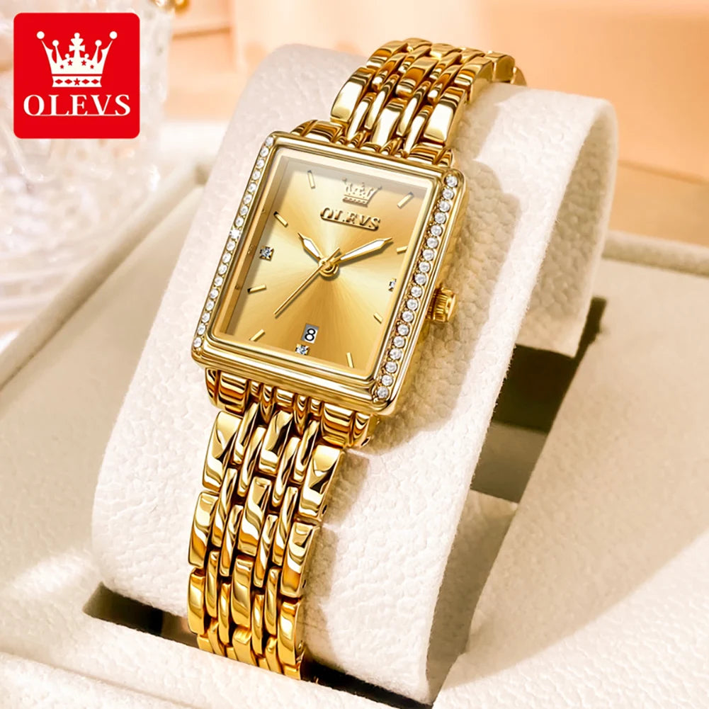 OLEVS Women's Luxury Diamond Quartz Watch – Gold Stainless Steel