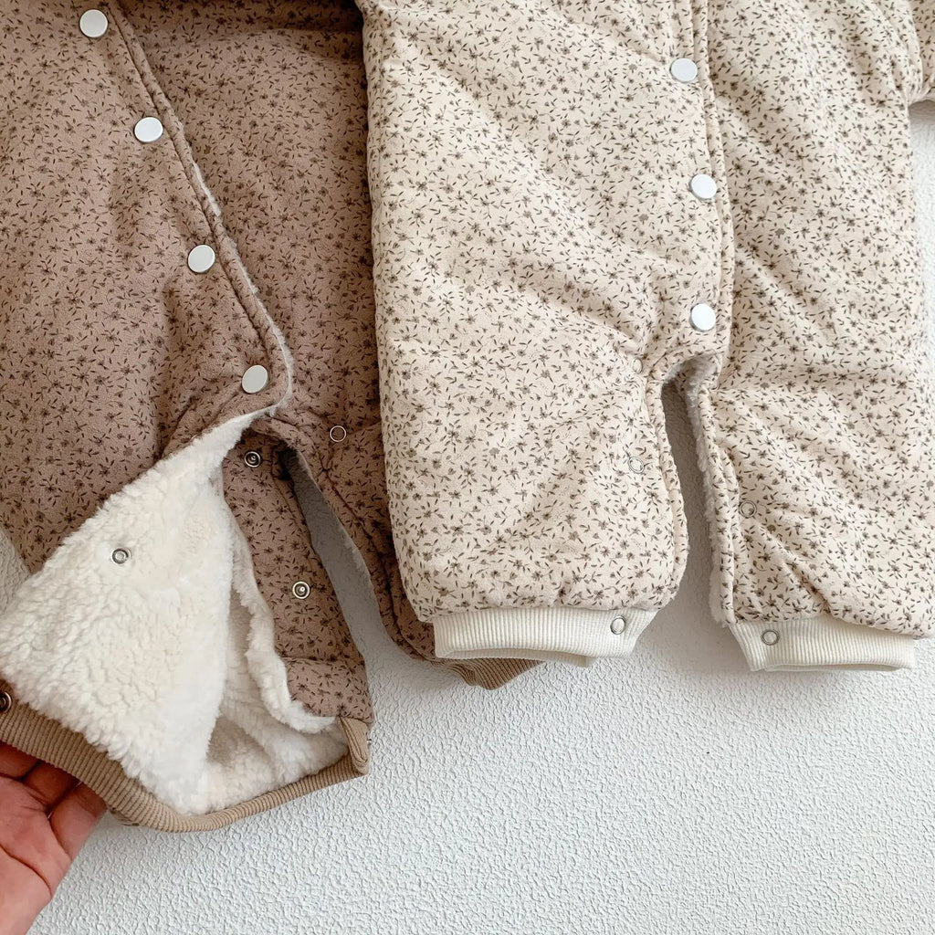Korean Baby Cotton Jumpsuit - Cozy Floral Hooded Snuggles for Your Little One