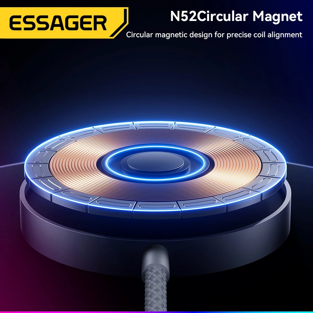 ESSAGER 15W Magnetic Wireless Charger Pad – Qi2 Fast Charging for iPhone 14–17