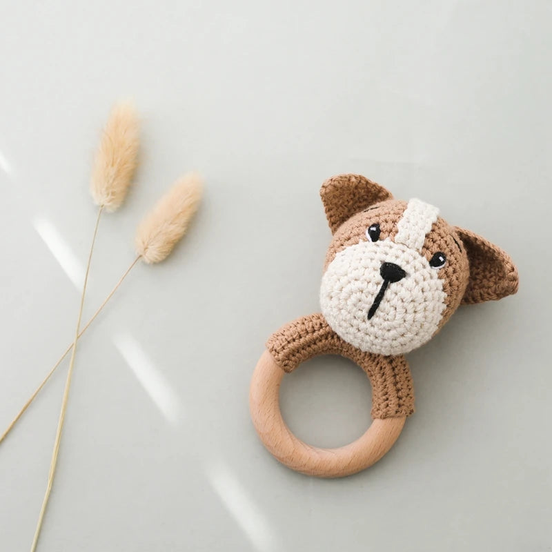 Wooden Teether Rattle - Soothing Music Ring with Rabbit Design for Babies - Pretty & Polished