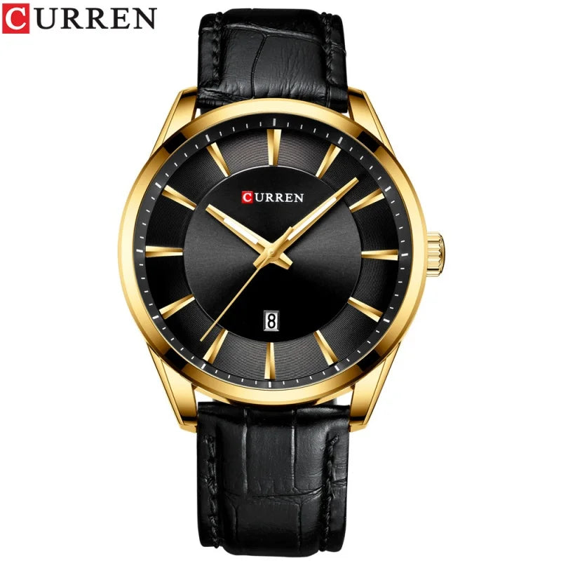 CURREN Men's Minimalist Quartz Watch – Leather Strap Calendar