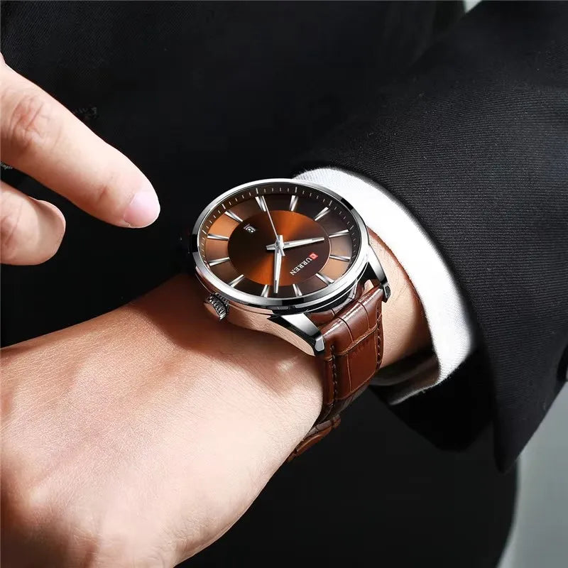 CURREN Men's Minimalist Quartz Watch – Leather Strap Calendar