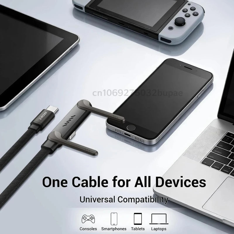 240W Fast Charging USB-C Cable – Folding Gaming-Friendly Rotatable Design