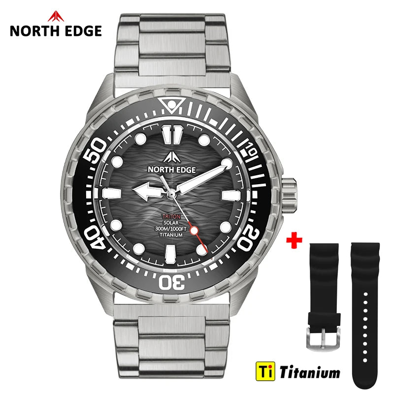 NORTH EDGE TRITON-TI Solar-Powered Titanium Diving Watch – 300M Waterproof