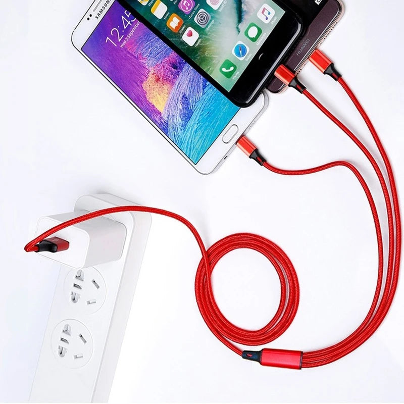 120W Fast Charging Multi Cable – Nylon Braided USB for iOS, Android & USB-C