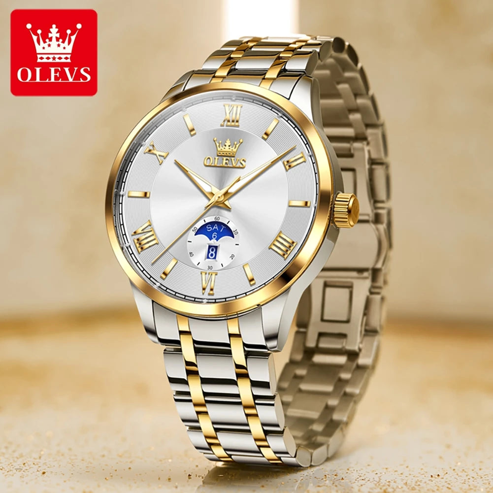 OLEVS Men's Luxury Quartz Watch – Large Dial Day Date Display