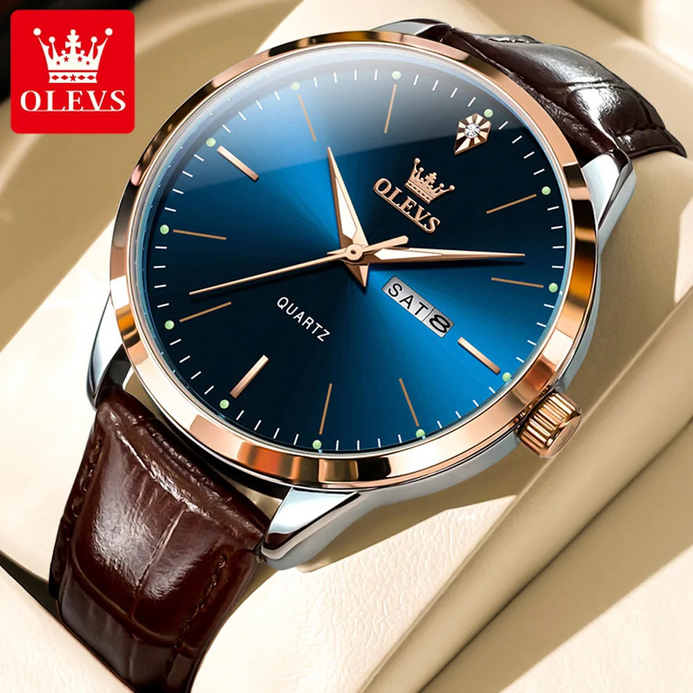 OLEVS Men's Dual Calendar Business Quartz Watch – Luminous & Waterproof