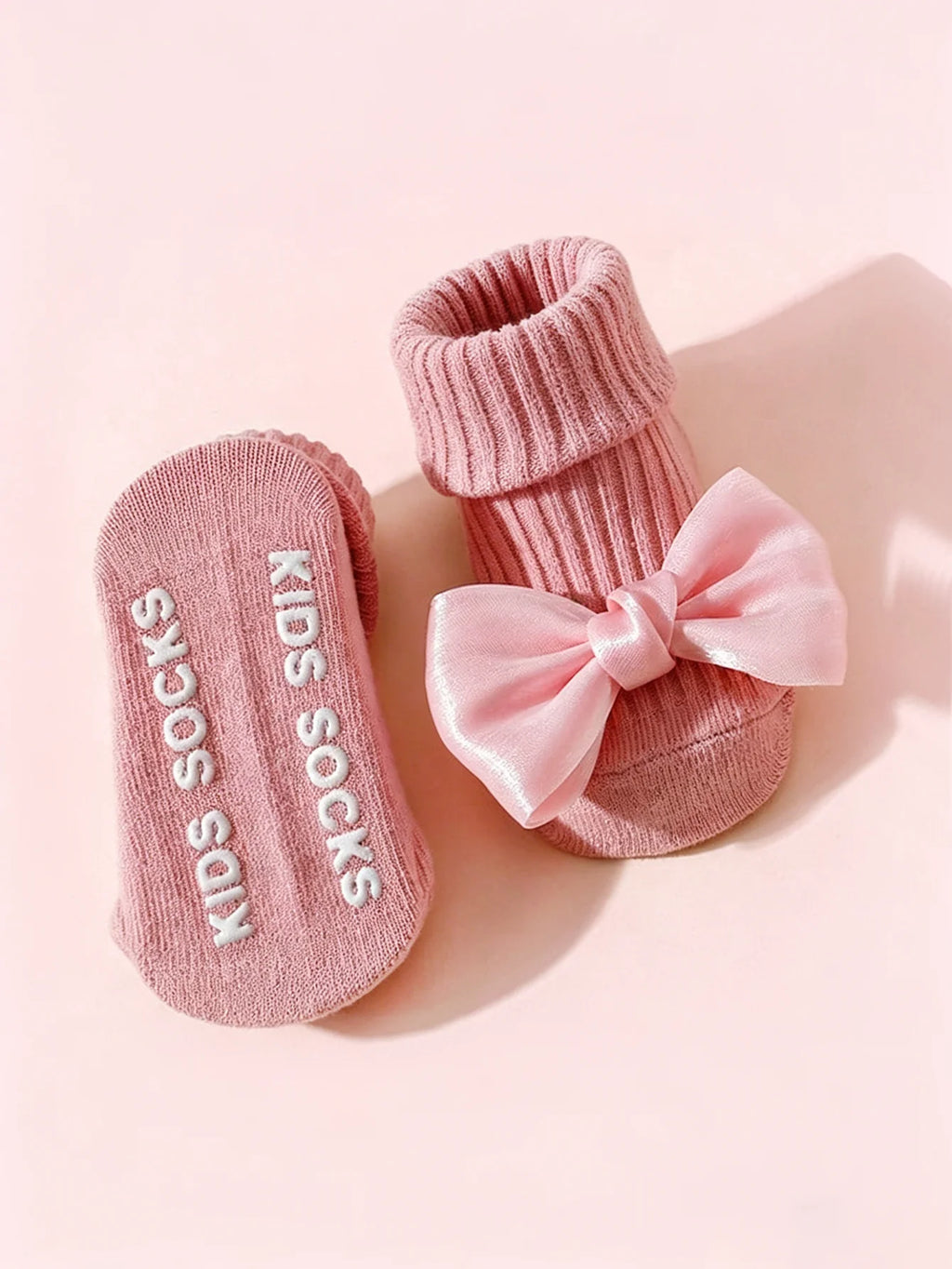 Soft Cotton Baby Girls' Socks with Bow – 4 Cozy Pairs for Tiny Feet