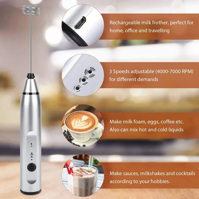 Portable Electric Milk Frother – USB Handheld Whisk for Cappuccino, Cream & Coffee
