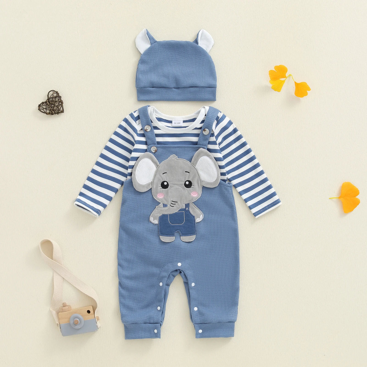 Cute & Comfy Newborn Baby Boys Outfit Set – 3-Piece Striped Romper and Hat