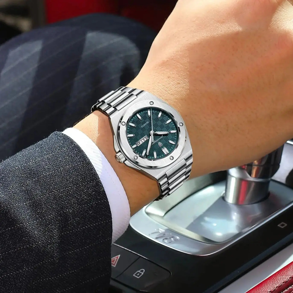POEDAGAR Men's Classic Quartz Watch – Date Week Luminous Stainless Steel