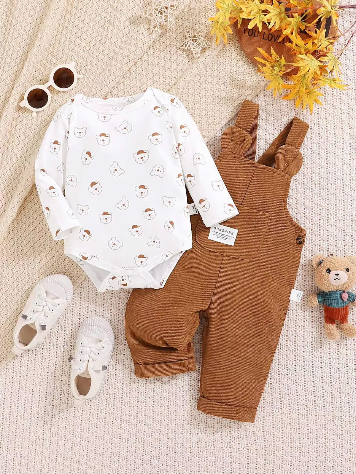 Adorable Toddler Bear Print Clothing Set: Perfect for Your Little One's Autumn and Winter Adventures