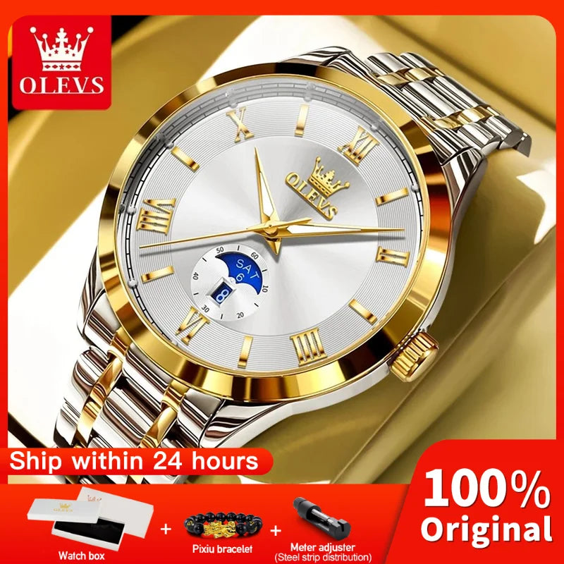 OLEVS Men's Luxury Quartz Watch – Large Dial Day Date Display