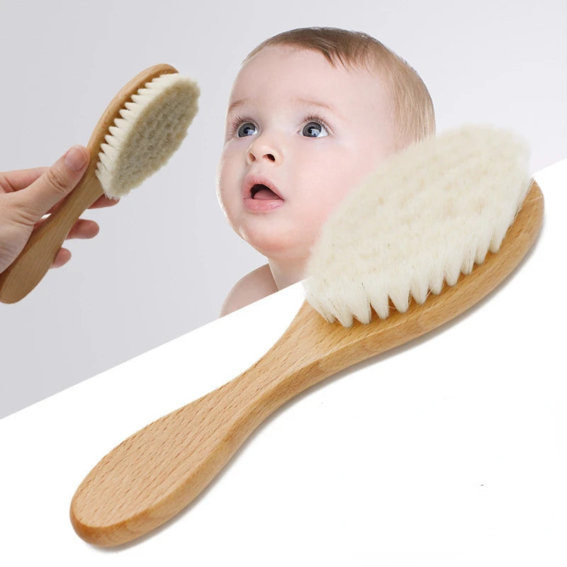 Soft Baby Wood Brush Set Newborn Baby Stuff Natural Wool Comb Infant Hair Brush Head Massager Portable Kid Baby Bath Accessories - Pretty & Polished