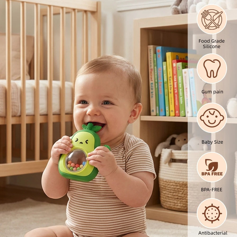 BPA-Free Baby Teething Toy - Avocado Silicone Teether for Soothing and Fun - Pretty & Polished