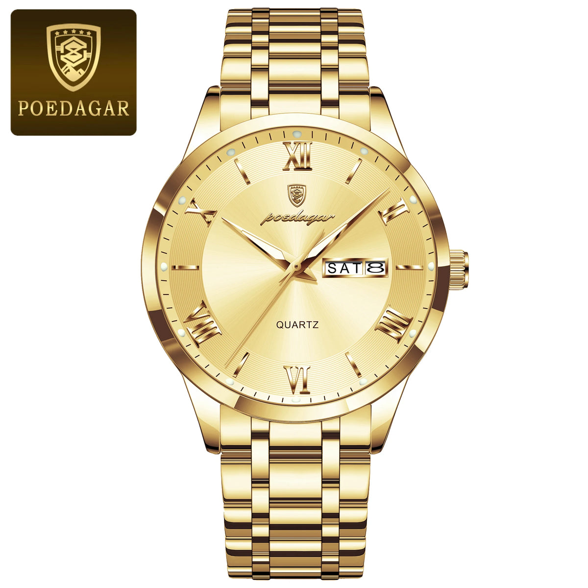 POEDAGAR Men's Luxury Sports Quartz Watch – Date & Week Display