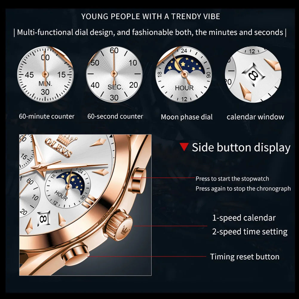 OLEVS Men's Luxury Multifunctional Quartz Watch – Luminous Waterproof