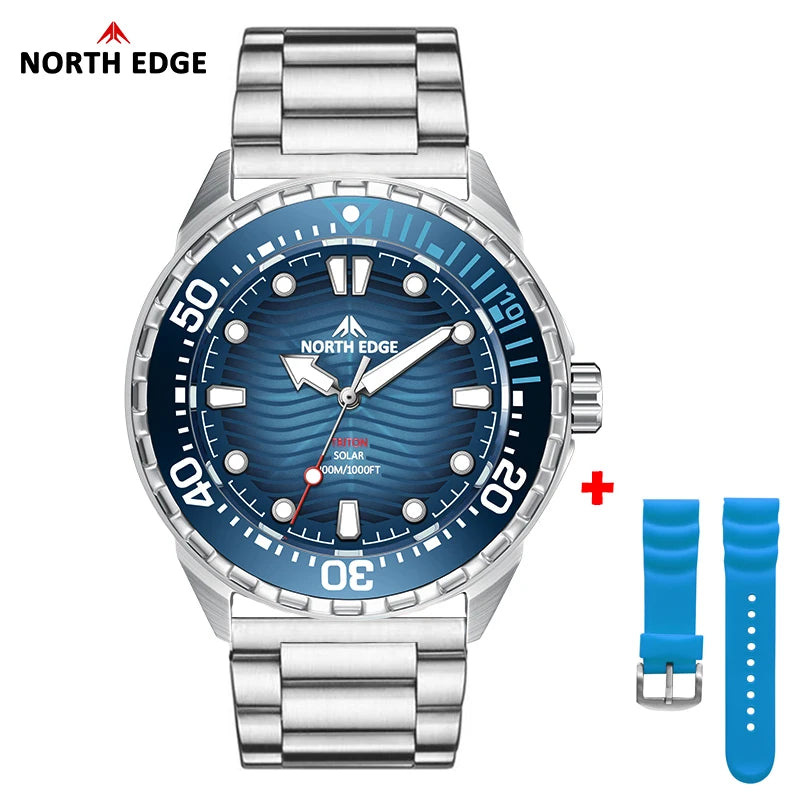 NORTH EDGE TRITON-TI Solar-Powered Titanium Diving Watch – 300M Waterproof